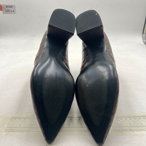 YDN Chocolate Sexy Pointed Toe Ankle Boots Chunky Low Heel Booties Pull on Shoe - Picture 7 of 8